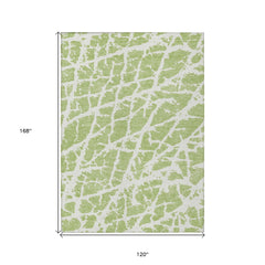 10' X 14' Green and White Abstract Washable Non Skid Indoor Outdoor Area Rug