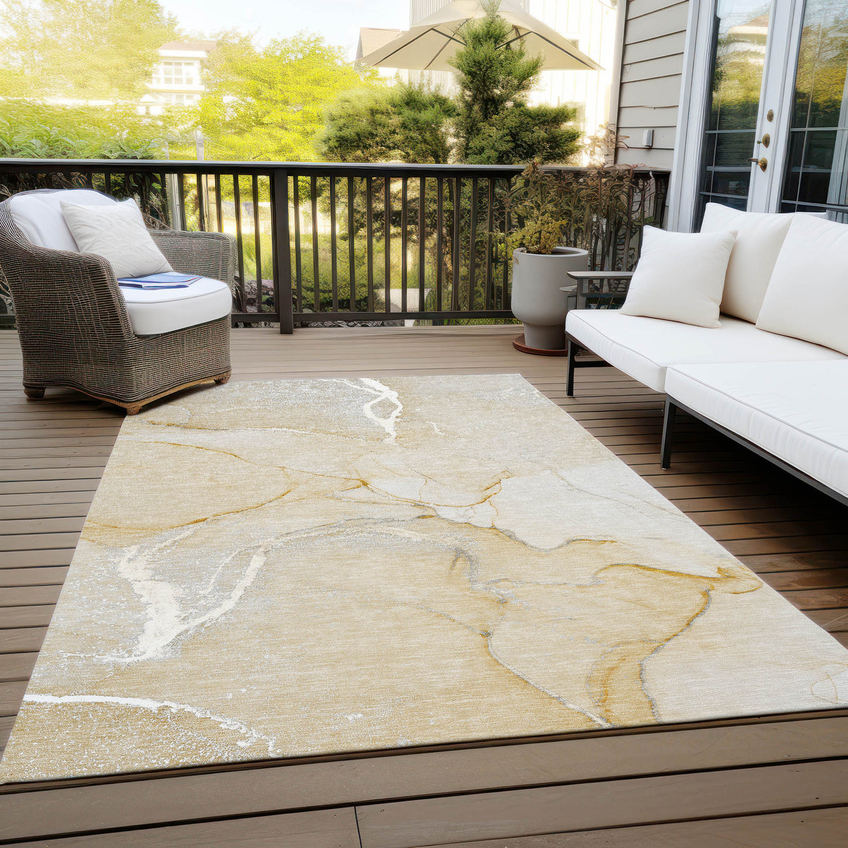 3' X 4' Beige Abstract Washable Non Skid Indoor Outdoor Area Rug