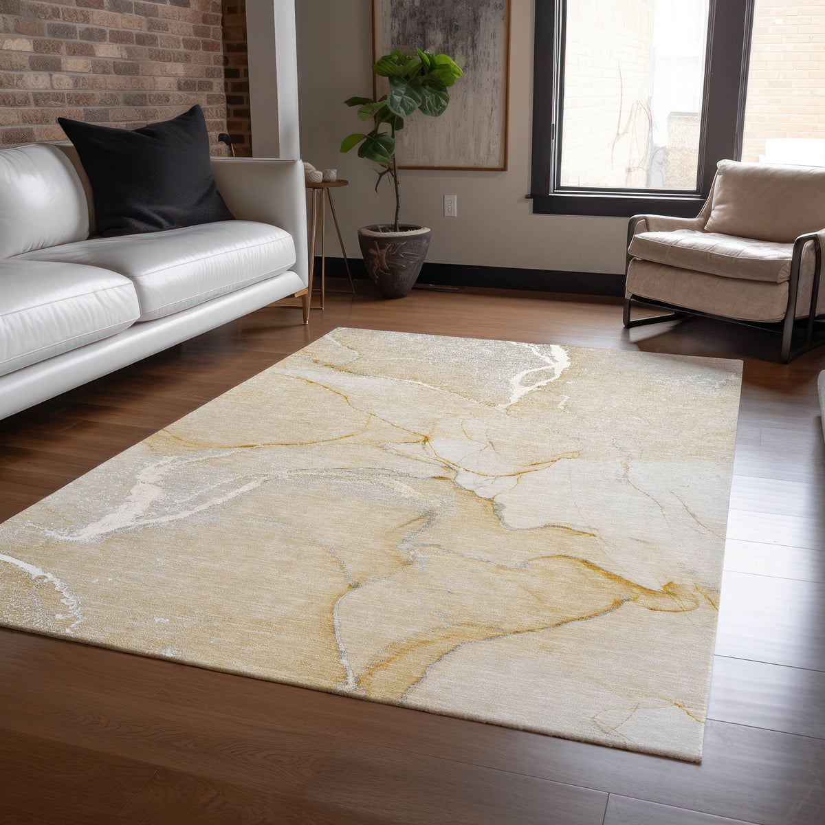 3' X 5' Beige Abstract Washable Non Skid Indoor Outdoor Area Rug