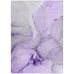 10' X 14' Purple and Ivory Abstract Washable Non Skid Indoor Outdoor Area Rug