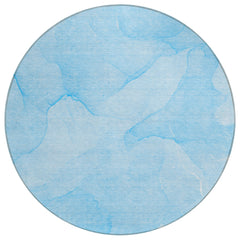 8' Round Blue Round Abstract Washable Non Skid Indoor Outdoor Area Rug