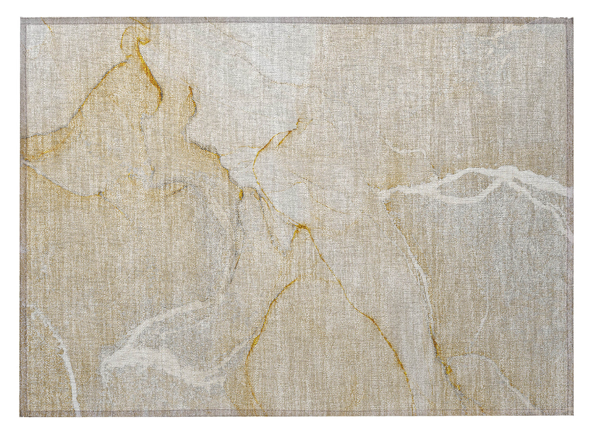 2' X 3' Beige Abstract Washable Non Skid Indoor Outdoor Area Rug