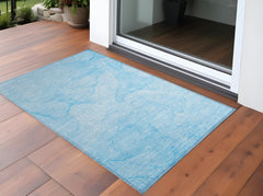 3' X 5' Blue Abstract Washable Non Skid Indoor Outdoor Area Rug
