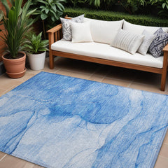 10' X 14' Blue Abstract Washable Non Skid Indoor Outdoor Area Rug