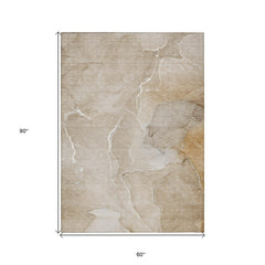 5' X 8' Beige Abstract Washable Non Skid Indoor Outdoor Area Rug