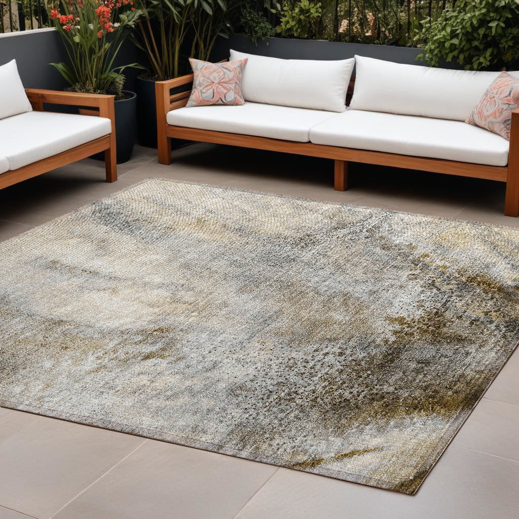 10' X 14' Beige Abstract Washable Non Skid Indoor Outdoor Area Rug