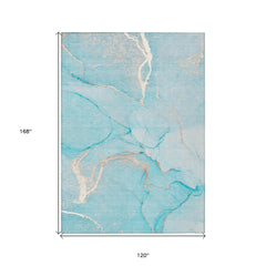 10' X 14' Teal Abstract Washable Non Skid Indoor Outdoor Area Rug