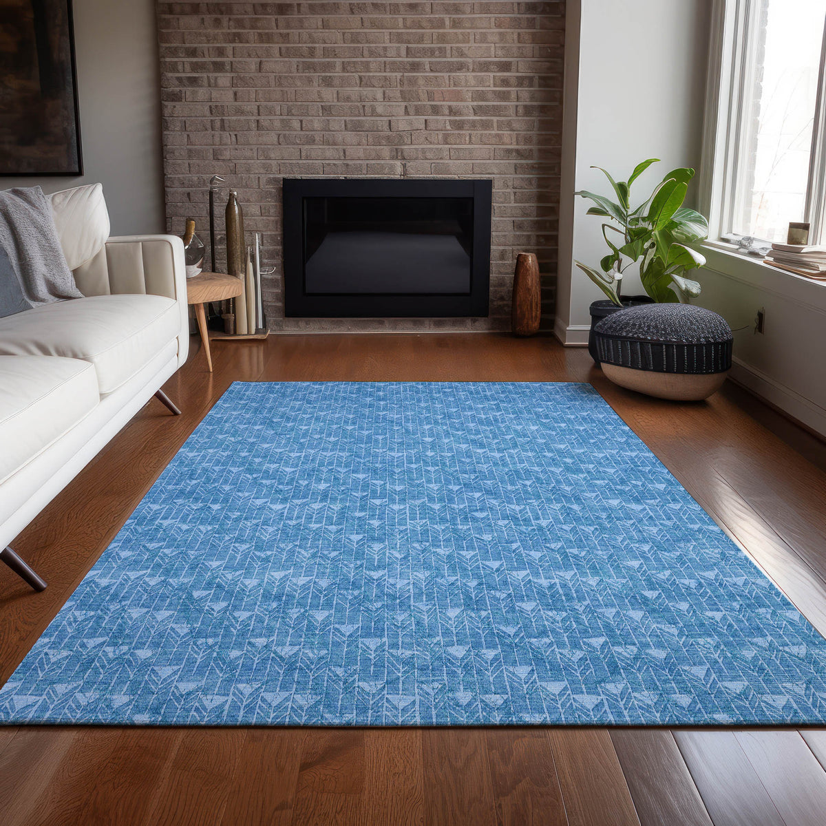 10' X 14' Blue Geometric Washable Non Skid Indoor Outdoor Area Rug