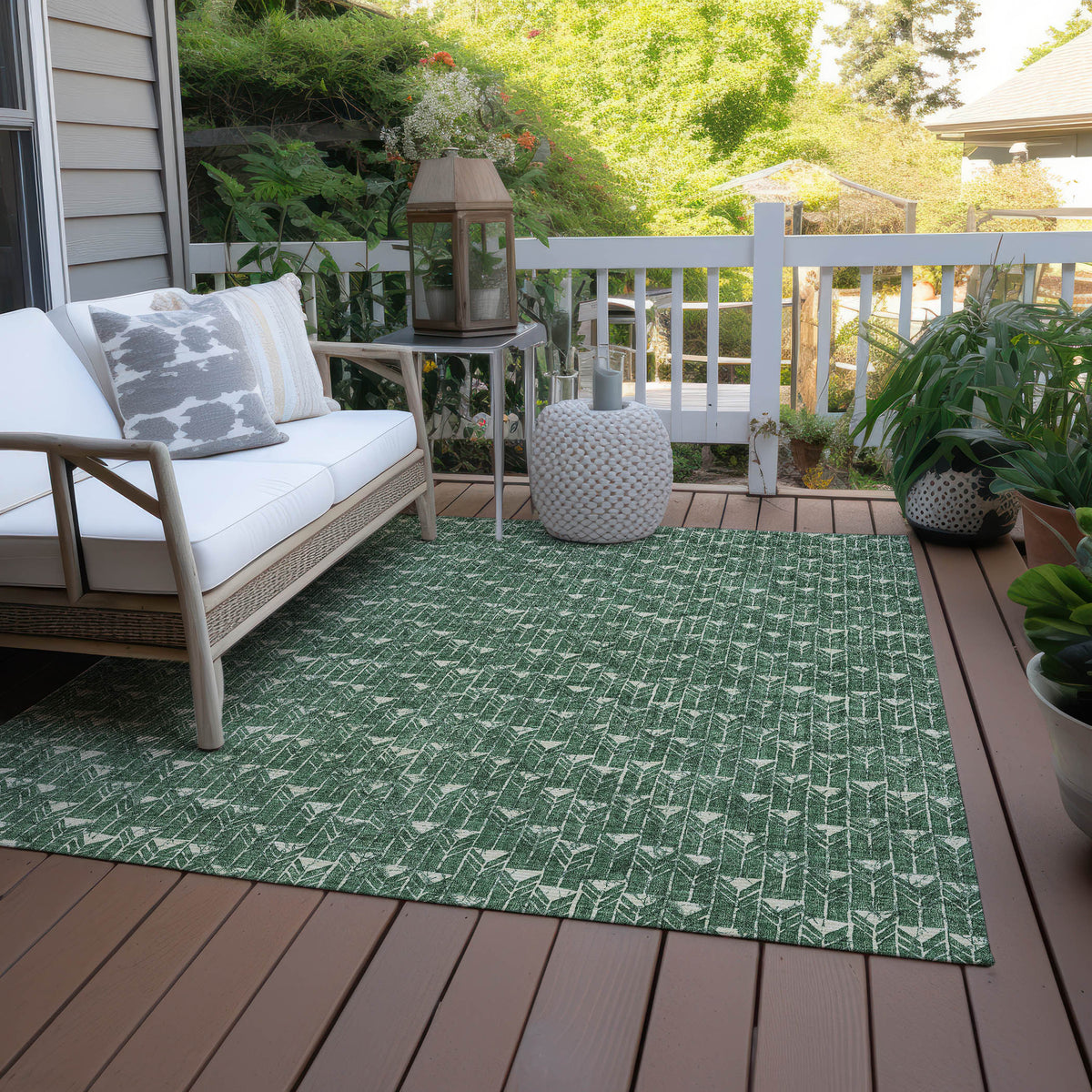 10' X 14' Sage Geometric Washable Non Skid Indoor Outdoor Area Rug