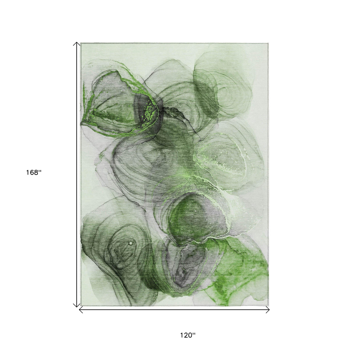 10' X 14' Olive Green Abstract Washable Non Skid Indoor Outdoor Area Rug