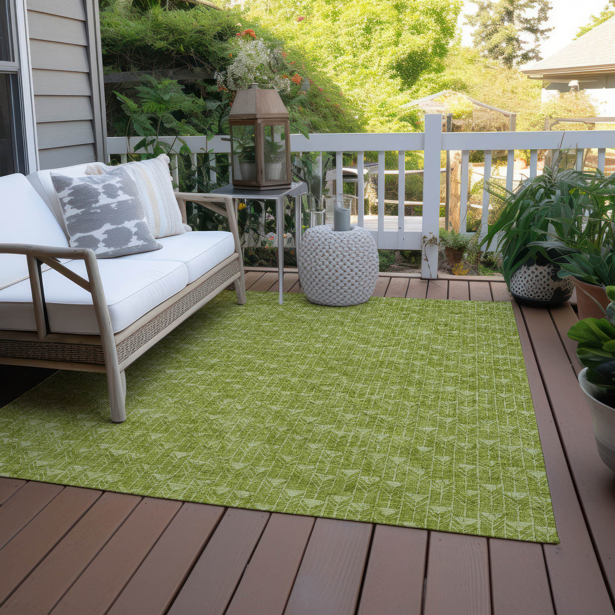 10' X 14' Moss Green Geometric Washable Non Skid Indoor Outdoor Area Rug