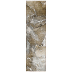 8' Runner Brown and Gray Abstract Washable Non Skid Indoor Outdoor Runner Rug