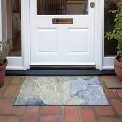 2' X 3' Blue Abstract Washable Non Skid Indoor Outdoor Area Rug