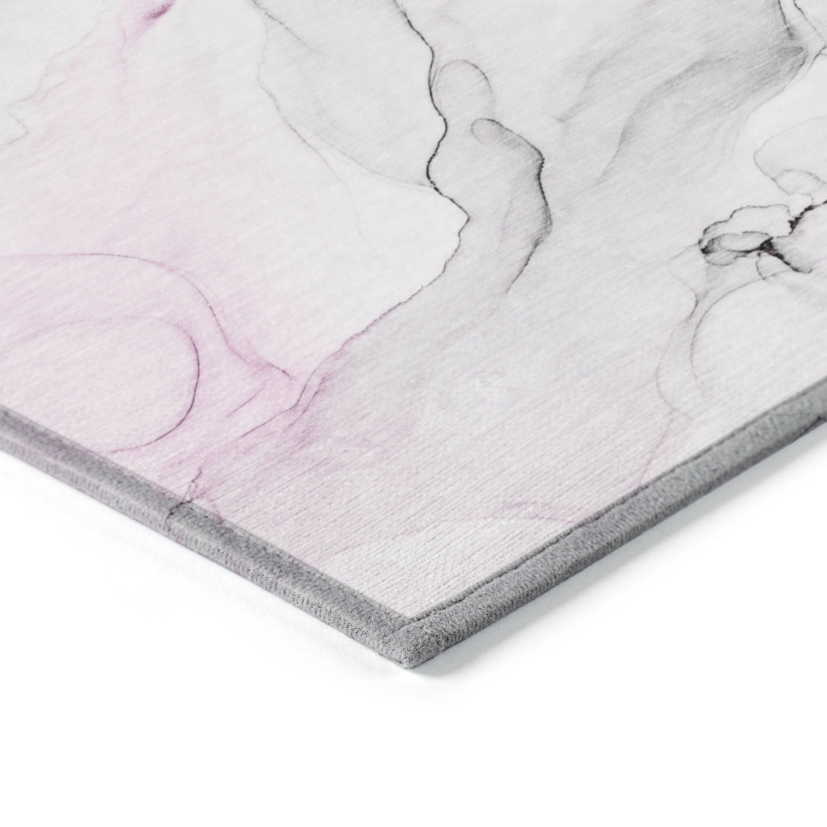 8' Runner Gray and Pink Abstract Washable Non Skid Indoor Outdoor Runner Rug