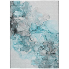 10' X 14' Teal Abstract Washable Non Skid Indoor Outdoor Area Rug