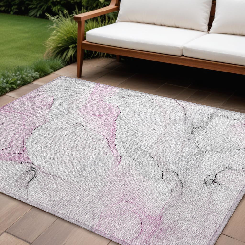 10' X 14' Gray and Pink Abstract Washable Non Skid Indoor Outdoor Area Rug