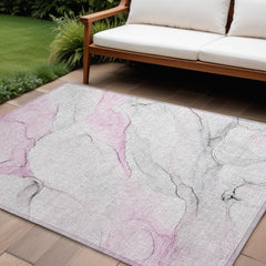 10' X 14' Gray and Pink Abstract Washable Non Skid Indoor Outdoor Area Rug