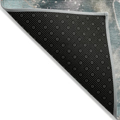 3' X 5' Teal Abstract Washable Non Skid Indoor Outdoor Area Rug