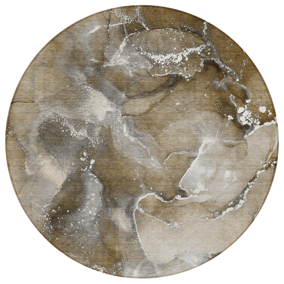 8' Round Brown and Gray Round Abstract Washable Non Skid Indoor Outdoor Area Rug