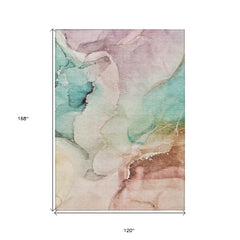 10' X 14' Teal Abstract Washable Non Skid Indoor Outdoor Area Rug