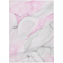 3' X 5' Gray and Pink Abstract Washable Non Skid Indoor Outdoor Area Rug