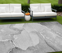 9' X 12' Gray and Ivory Abstract Washable Non Skid Indoor Outdoor Area Rug