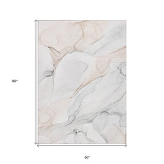 5' X 8' Beige Ivory and Gray Abstract Washable Non Skid Indoor Outdoor Area Rug