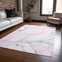 5' X 8' Gray and Pink Abstract Washable Non Skid Indoor Outdoor Area Rug