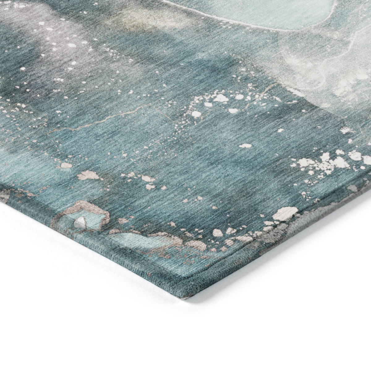 8' Runner Teal Abstract Washable Non Skid Indoor Outdoor Runner Rug