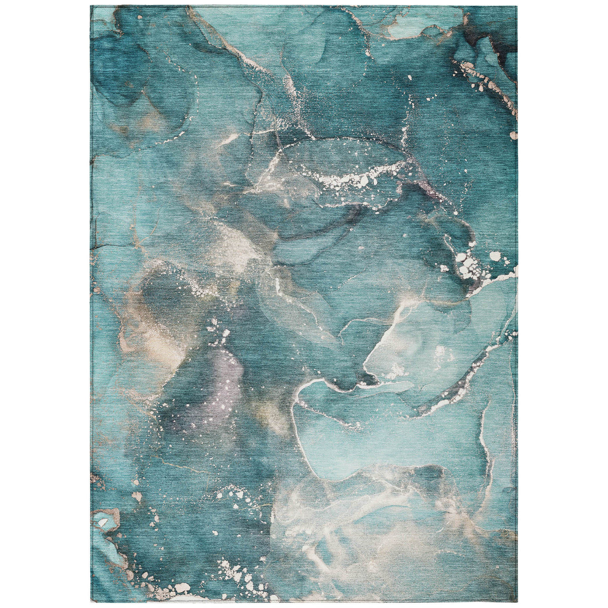 10' X 14' Teal Abstract Washable Non Skid Indoor Outdoor Area Rug