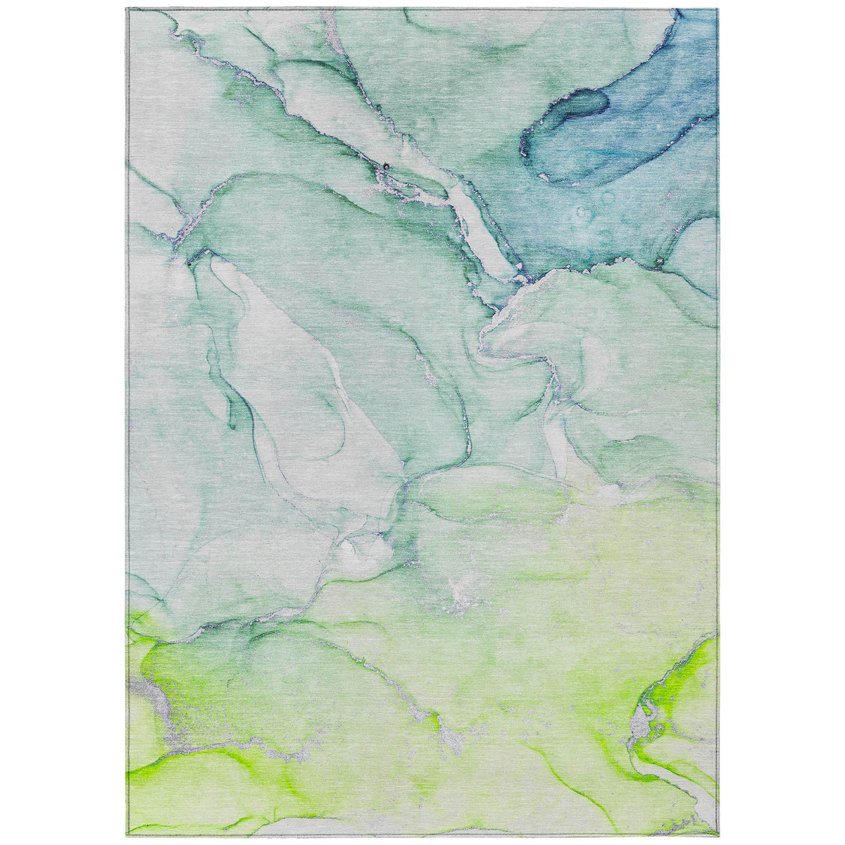 8' X 10' Green Abstract Washable Non Skid Indoor Outdoor Area Rug