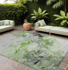 10' X 14' Green Abstract Washable Non Skid Indoor Outdoor Area Rug