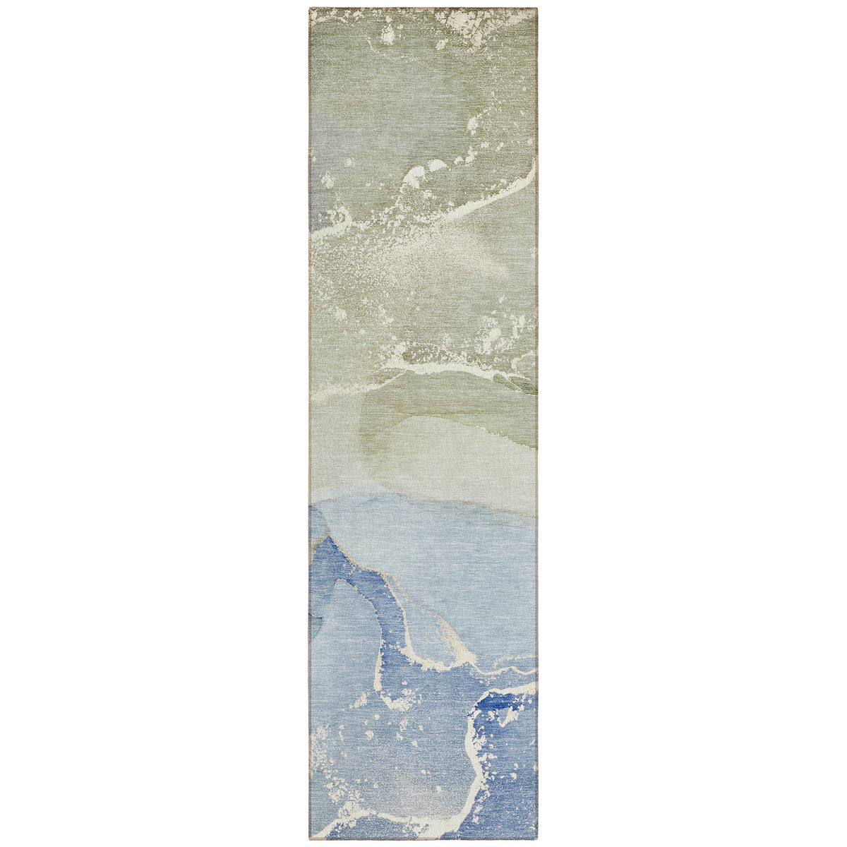 8' Runner Blue Abstract Washable Non Skid Indoor Outdoor Runner Rug