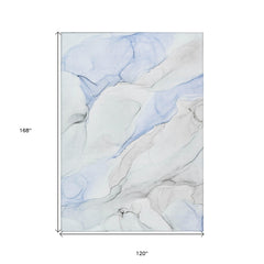 10' X 14' Ivory Blue and Gray Abstract Washable Non Skid Indoor Outdoor Area Rug