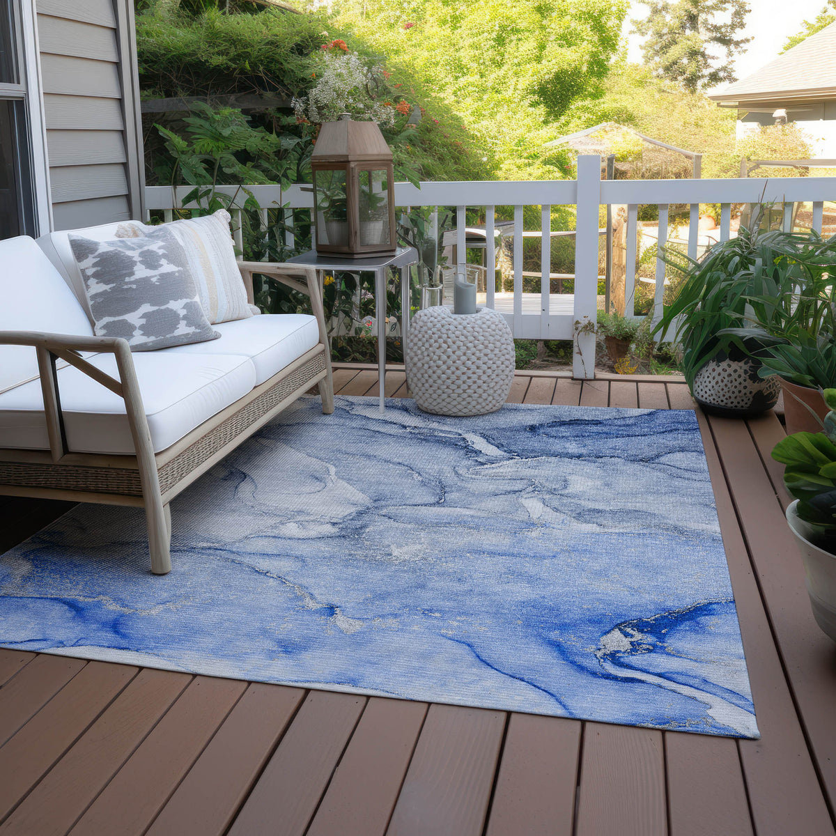 3' X 5' Navy Blue Abstract Washable Non Skid Indoor Outdoor Area Rug