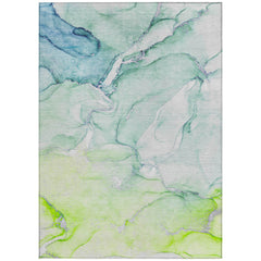 5' X 8' Green Abstract Washable Non Skid Indoor Outdoor Area Rug