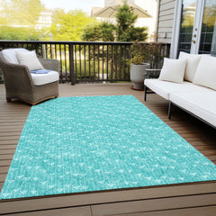 10' X 14' Turquoise Geometric Washable Non Skid Indoor Outdoor Area Rug