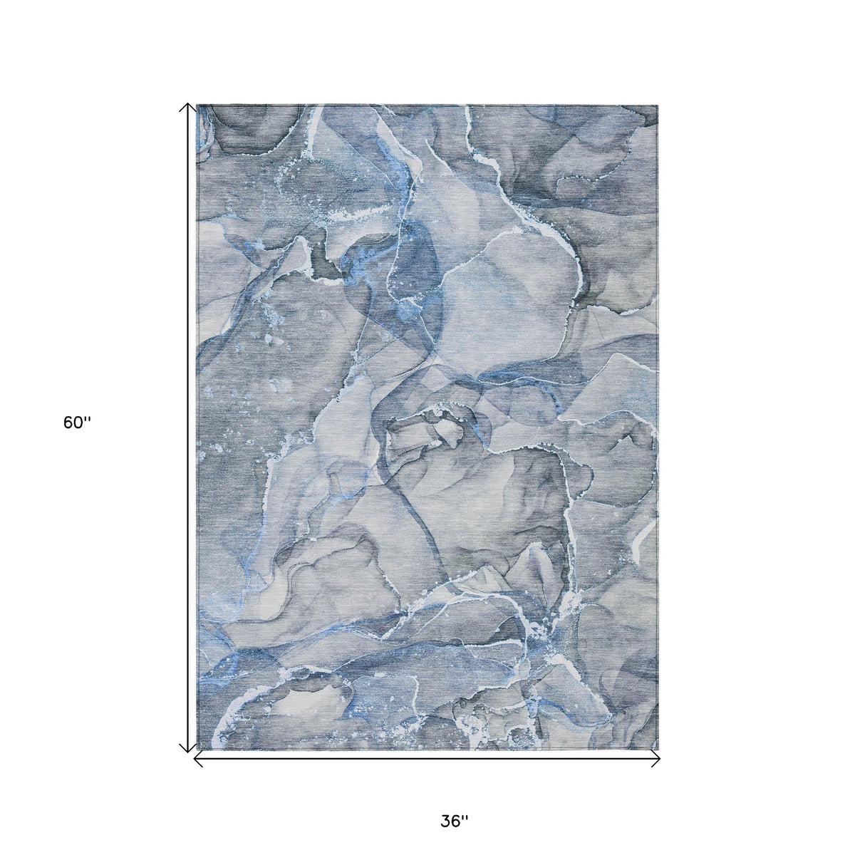 3' X 5' Blue and Gray Abstract Washable Non Skid Indoor Outdoor Area Rug