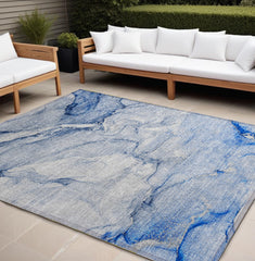 9' X 12' Navy Blue Abstract Washable Non Skid Indoor Outdoor Area Rug
