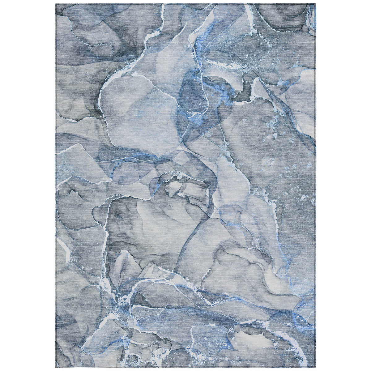 10' X 14' Blue and Gray Abstract Washable Non Skid Indoor Outdoor Area Rug