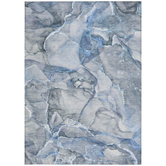 10' X 14' Blue and Gray Abstract Washable Non Skid Indoor Outdoor Area Rug