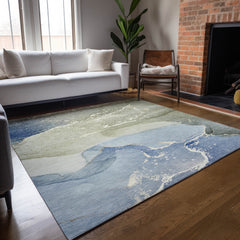 5' X 8' Blue Abstract Washable Non Skid Indoor Outdoor Area Rug