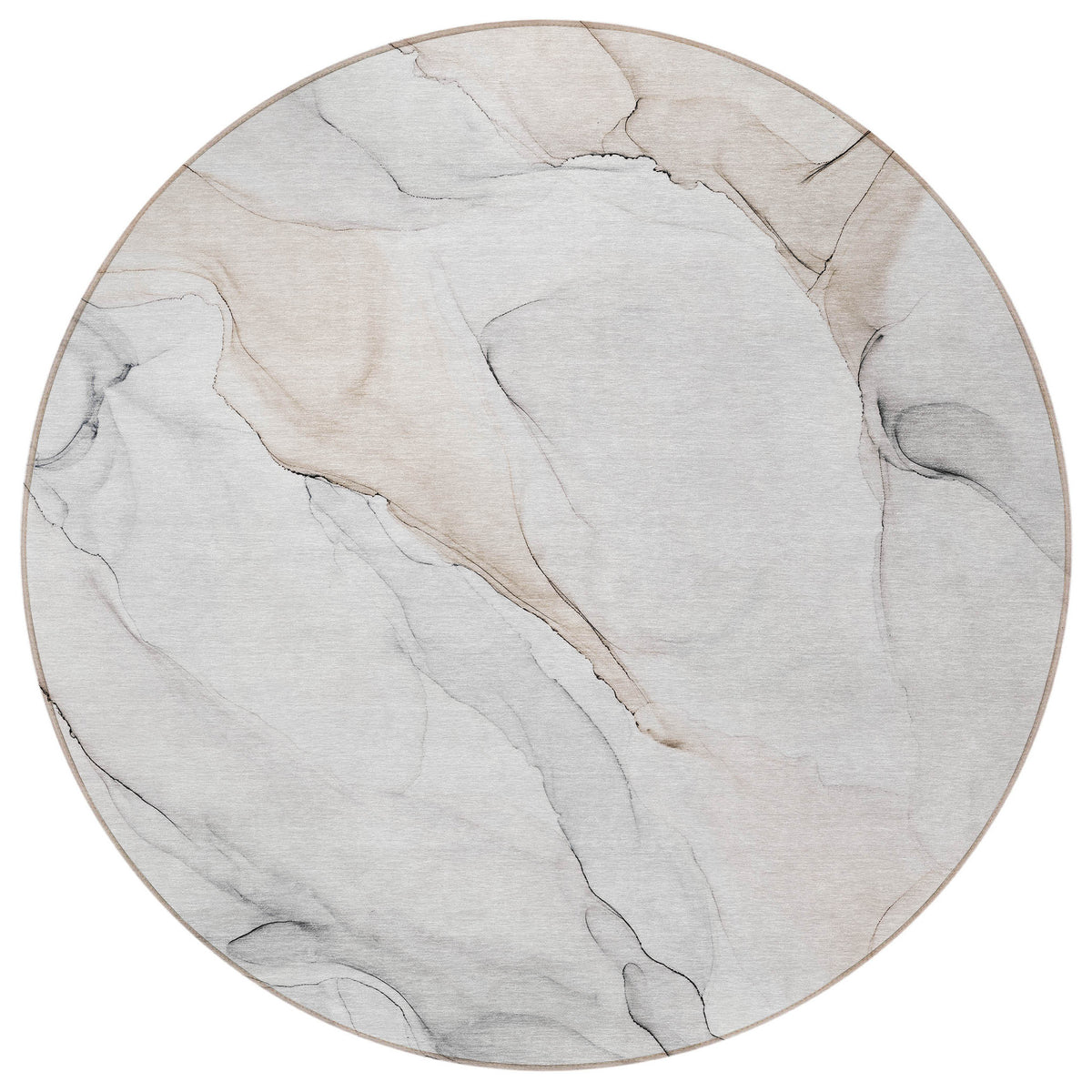 8' Round Beige Ivory and Gray Round Abstract Washable Non Skid Indoor Outdoor Area Rug