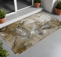 2' X 3' Brown and Gray Abstract Washable Non Skid Indoor Outdoor Area Rug