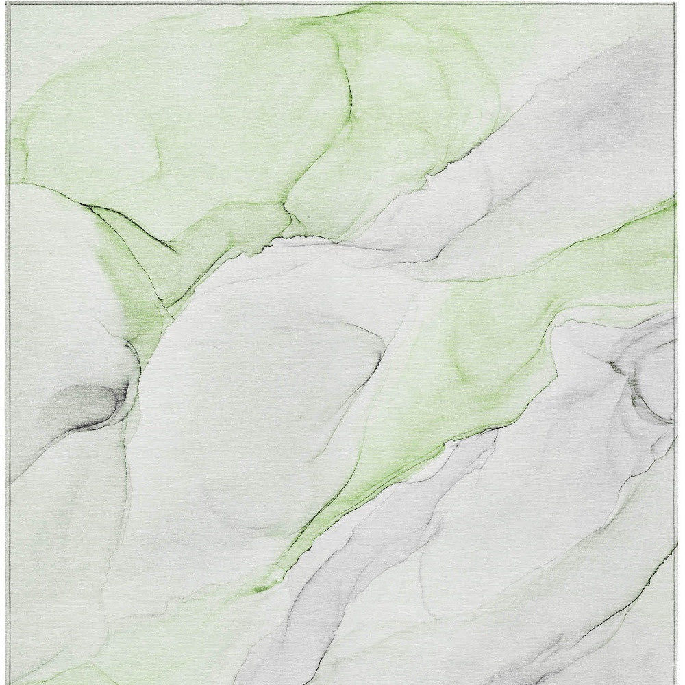 3' X 4' Green Abstract Washable Non Skid Indoor Outdoor Area Rug