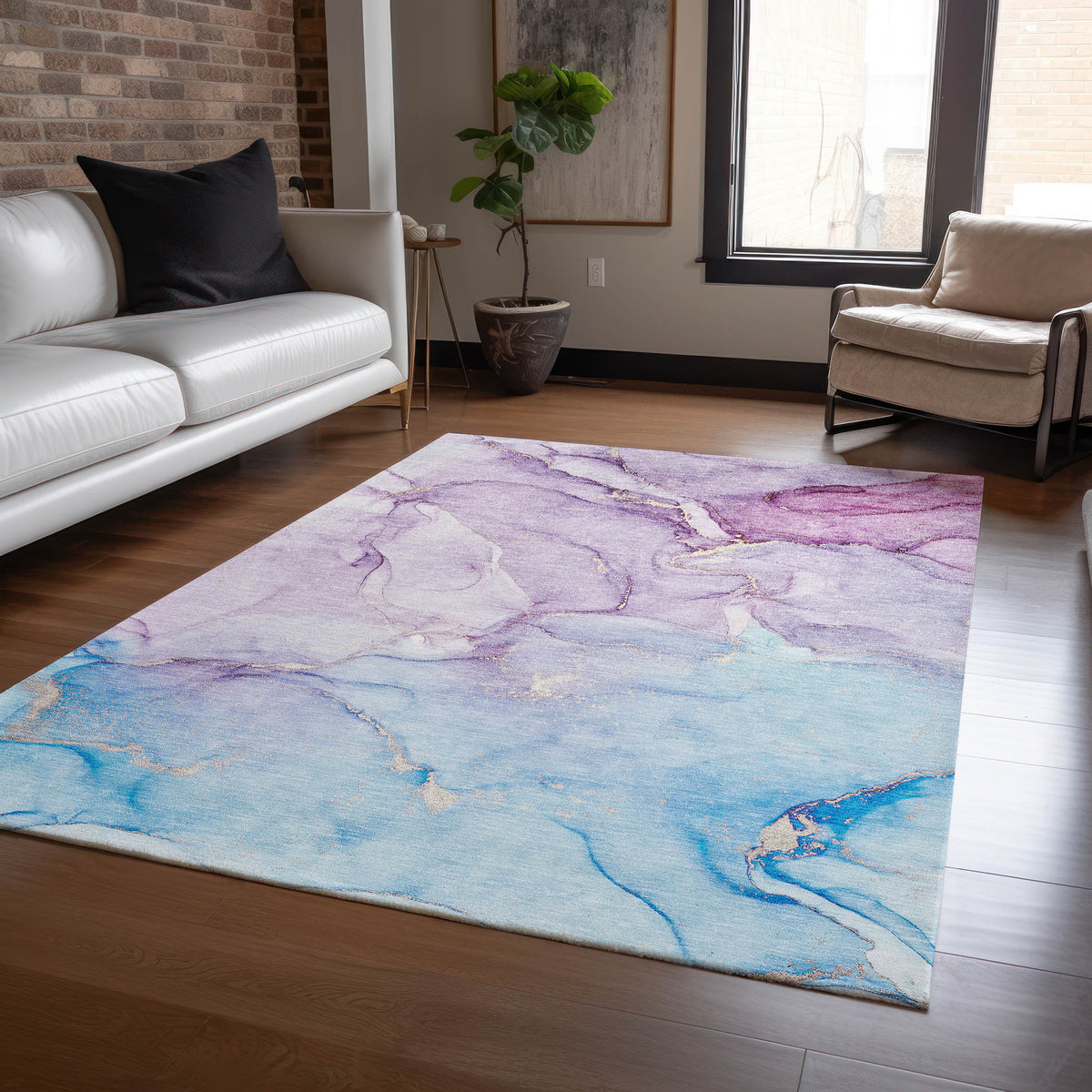 3' X 4' Purple Abstract Washable Non Skid Indoor Outdoor Area Rug