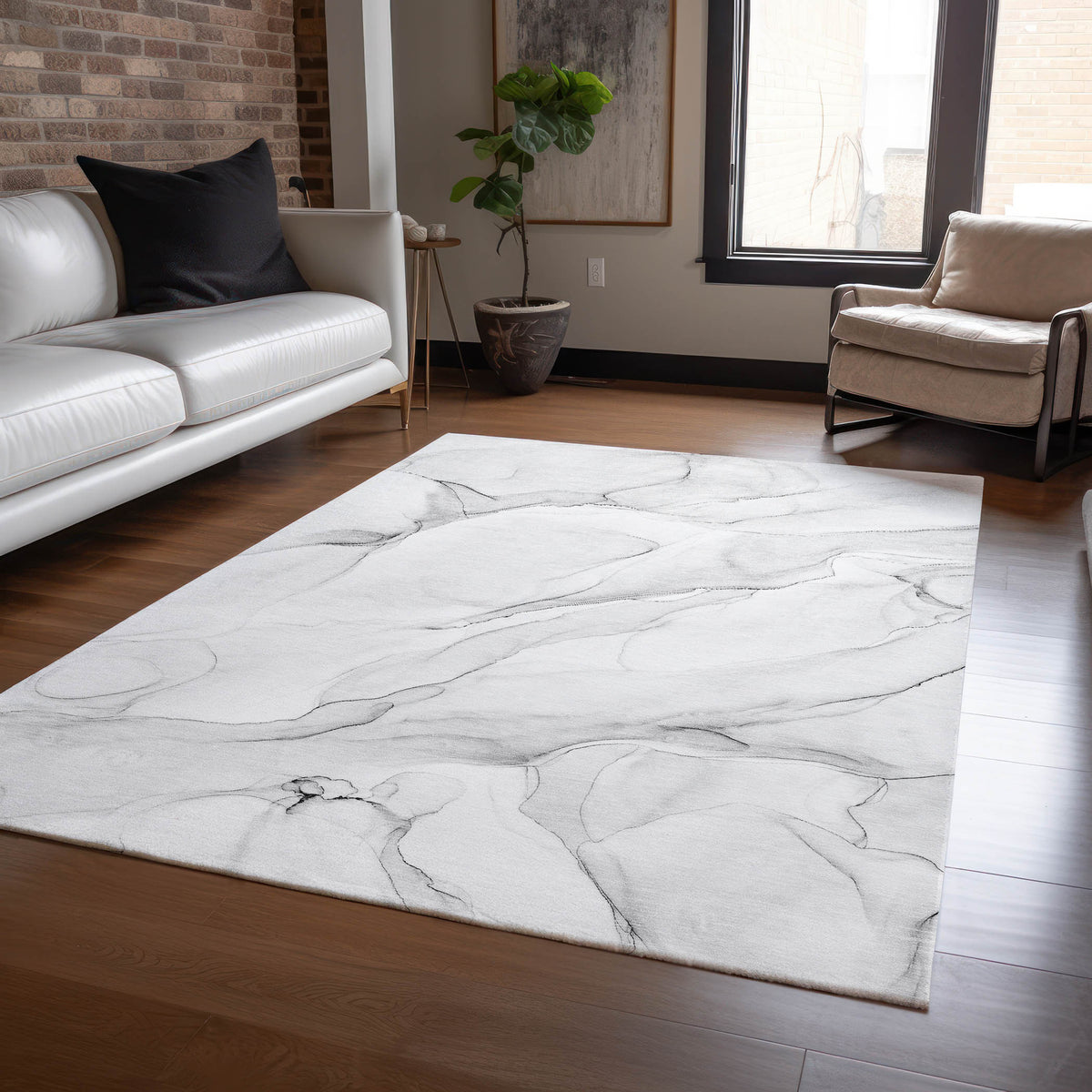 3' X 4' Gray Abstract Washable Non Skid Indoor Outdoor Area Rug