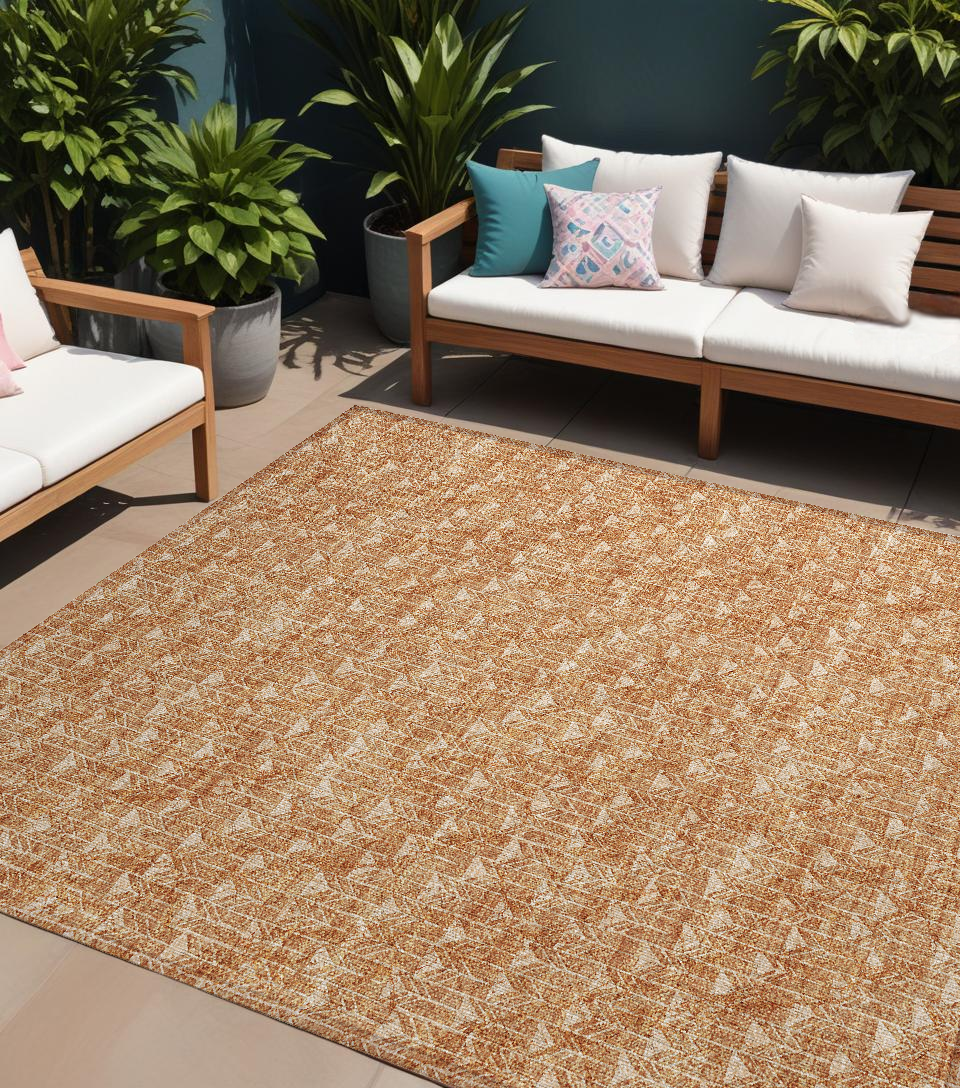 10' X 14' Bronze Geometric Washable Non Skid Indoor Outdoor Area Rug
