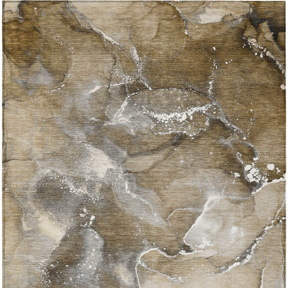 3' X 5' Brown and Gray Abstract Washable Non Skid Indoor Outdoor Area Rug