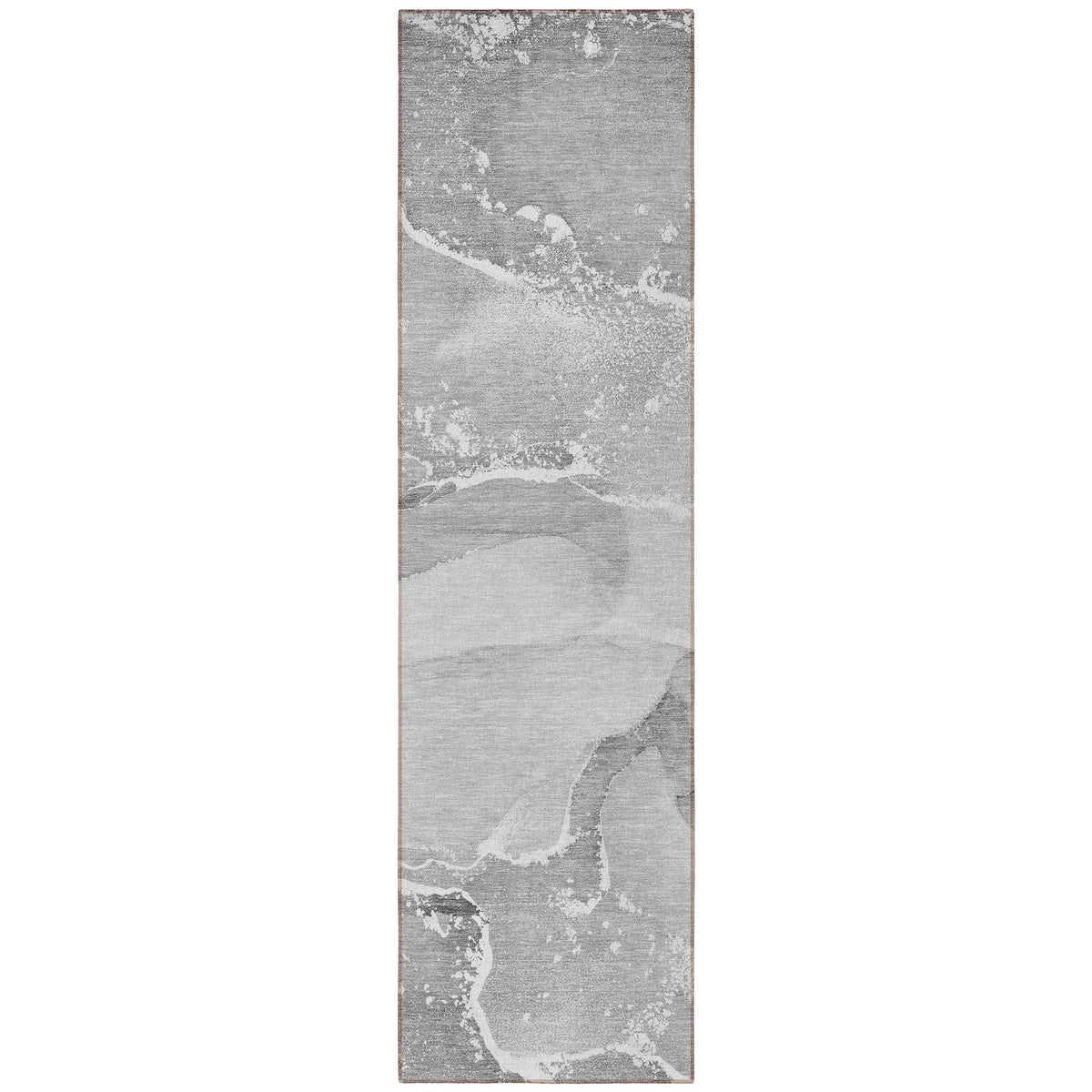 8' Runner Gray and Ivory Abstract Washable Non Skid Indoor Outdoor Runner Rug